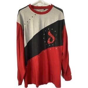 Davoucci Long Sleeve Shirt Sz XL Y2k Hip Hop Style Red Black Rivets